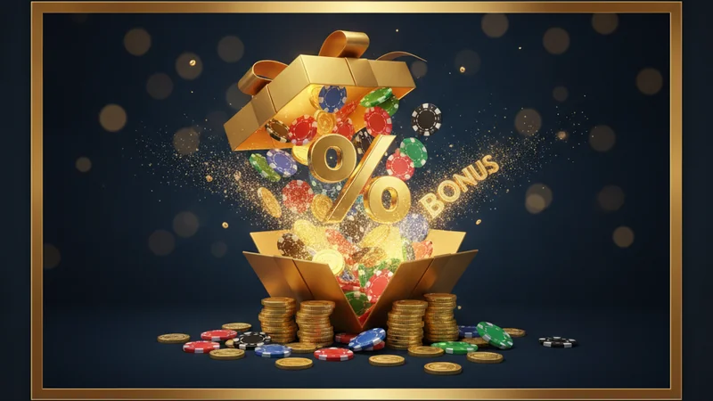 Casino welcome bonus in Malaysia, golden gift box of chips and coins